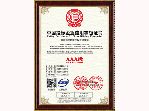 中國投標企業(yè)信用等級證書